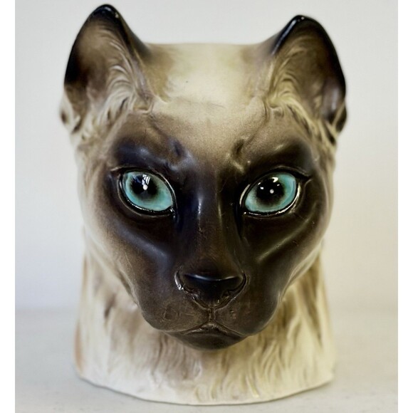 Ceramic Siamese cat planter blue eye‎ Inarco Japan E4006 Pet Plant Lover 5in - Picture 1 of 8